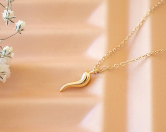 Gold Horn Protection Necklace | Talisman Necklace | Dainty Fertility Necklace | Italian Horn Cornicello Necklace | Best Friend Gift for Her