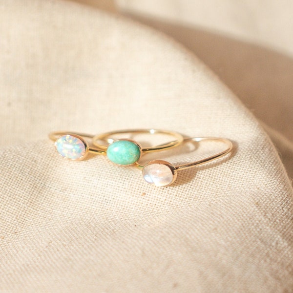 Dainty Gemstone Ring | Rainbow Moonstone Ring | Lab Opal Ring | Turquoise Ring | Thoughtful Birthday Gift | Gold Crystal Ring | Promise Ring