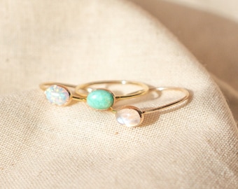 Dainty Gemstone Ring | Rainbow Moonstone Ring | Lab Opal Ring | Turquoise Ring | Thoughtful Birthday Gift | Gold Crystal Ring | Promise Ring