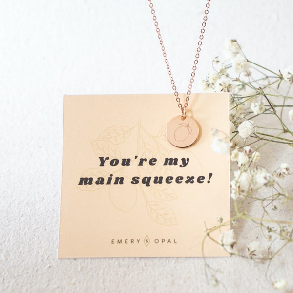 Lemon Charm Necklace | Engraved Gold Disc Necklace | Fruit Best Friend Gift Necklace