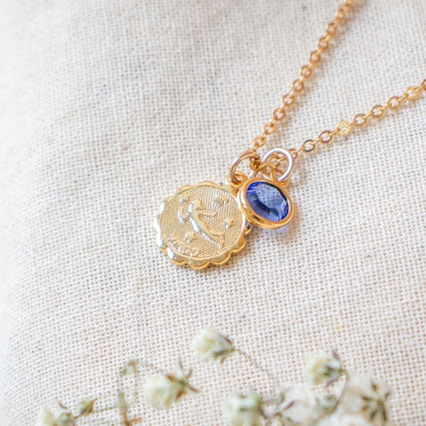 Zodiac and Birthstone Necklace | Horoscope Necklace | Personalized Jewelry | Dainty Zodiac Necklace | Zodiac Necklace Gold | Gift for Sister