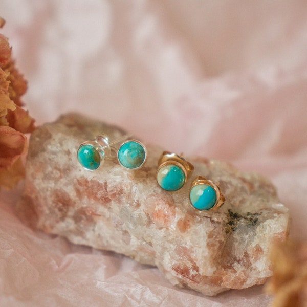 Turquoise Gemstone Earrings | Gold Turquoise Stud Earrings | Birthday Gift for Women | December Birthstone Jewelry
