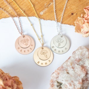 Birth Flower Name Necklace | Personalized Name Necklace | Flower Necklace Birthday Gift for Her | birthflower gift