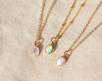 Dainty Gemstone Necklace | Gold Opal Necklace | Moonstone Necklace | Turquoise Necklace | Birthstone Necklace