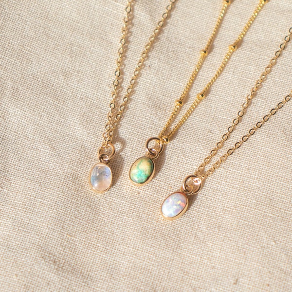 Dainty Gemstone Necklace | Gold Opal Necklace | Moonstone Necklace | Turquoise Necklace | Birthstone Necklace