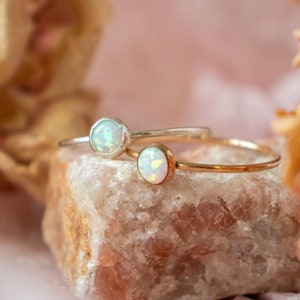 Opal Gemstone Ring | Gold Opal Stacking Ring | October Birthstone Ring | Dainty Gold Ring Gift for Her | Bridesmaid Gift