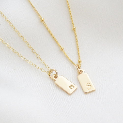Tiny Rectangle Tag Necklace Gold 