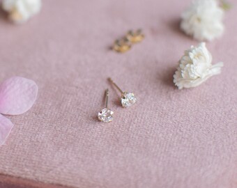 Dainty CZ Stud Earrings | Hypoallergenic Earrings | 14K Gold Earrings | Small Stud Earrings