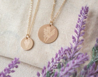 Lavender Flower Necklace | Floral Coin Necklace | Nature Lover Gift | Minimalist Layering Necklace | Gold Mom Necklace Gift Idea