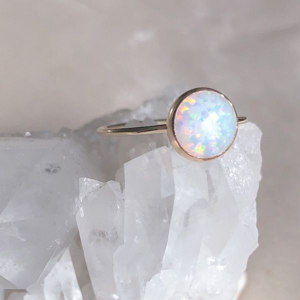 Opal Ring | 14K Gold Filled | October Birthstone Ring | Delicate Gold Gemstone Ring | Opal Jewelry | Waterproof Jewelry | Large