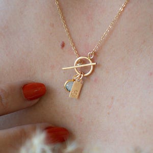 Birthstone & Initial Necklace | Toggle Clasp Necklace | Personalized Letter Jewelry | Name Gift for Mom