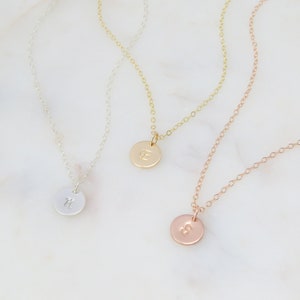 Initial Disc Necklace Small Coin Initial Necklace Gold Letter Necklace Delicate Monogram Necklace Bridesmaid Gift image 3