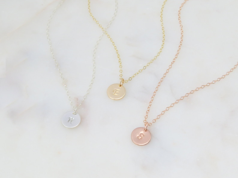 Initial Disc Necklace Small Coin Initial Necklace Gold Letter Necklace Delicate Monogram Necklace Bridesmaid Gift image 3