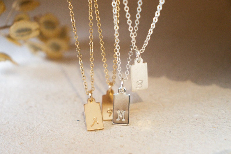 Initial Tag Necklace Personalized Gold Tag Necklace Gold Initial Tag Personalized Mom Gift Medium Tag Mom Necklace image 7