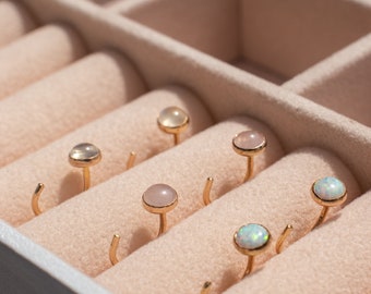 Opal Ear Jacket Earrings | Double Sided Earrings | Gemstone Earrings | Rose Quartz Moonstone Earrings | Everyday Earrings