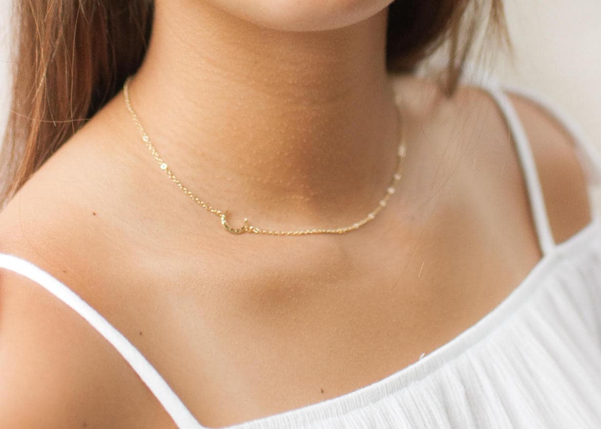 Tiny crescent shop moon necklace