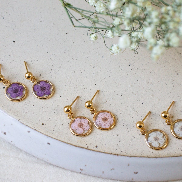 Pressed Flower Earrings | Real Flower Earrings | Gold Dangle Earrings | Bridesmaids Earrings