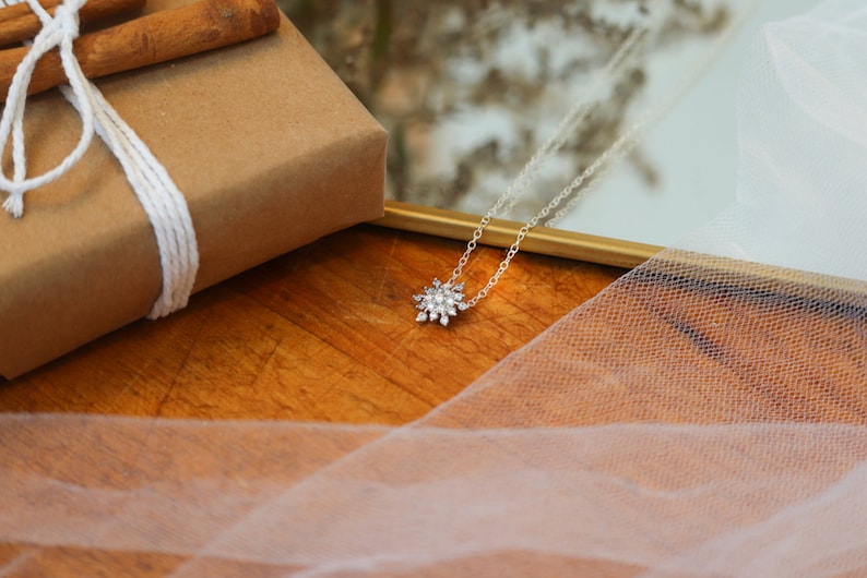Silver Snowflake Necklace Mom Necklace Snowflake Jewelry Gift for Wife Gift For Grandma Winter Jewelry image 4
