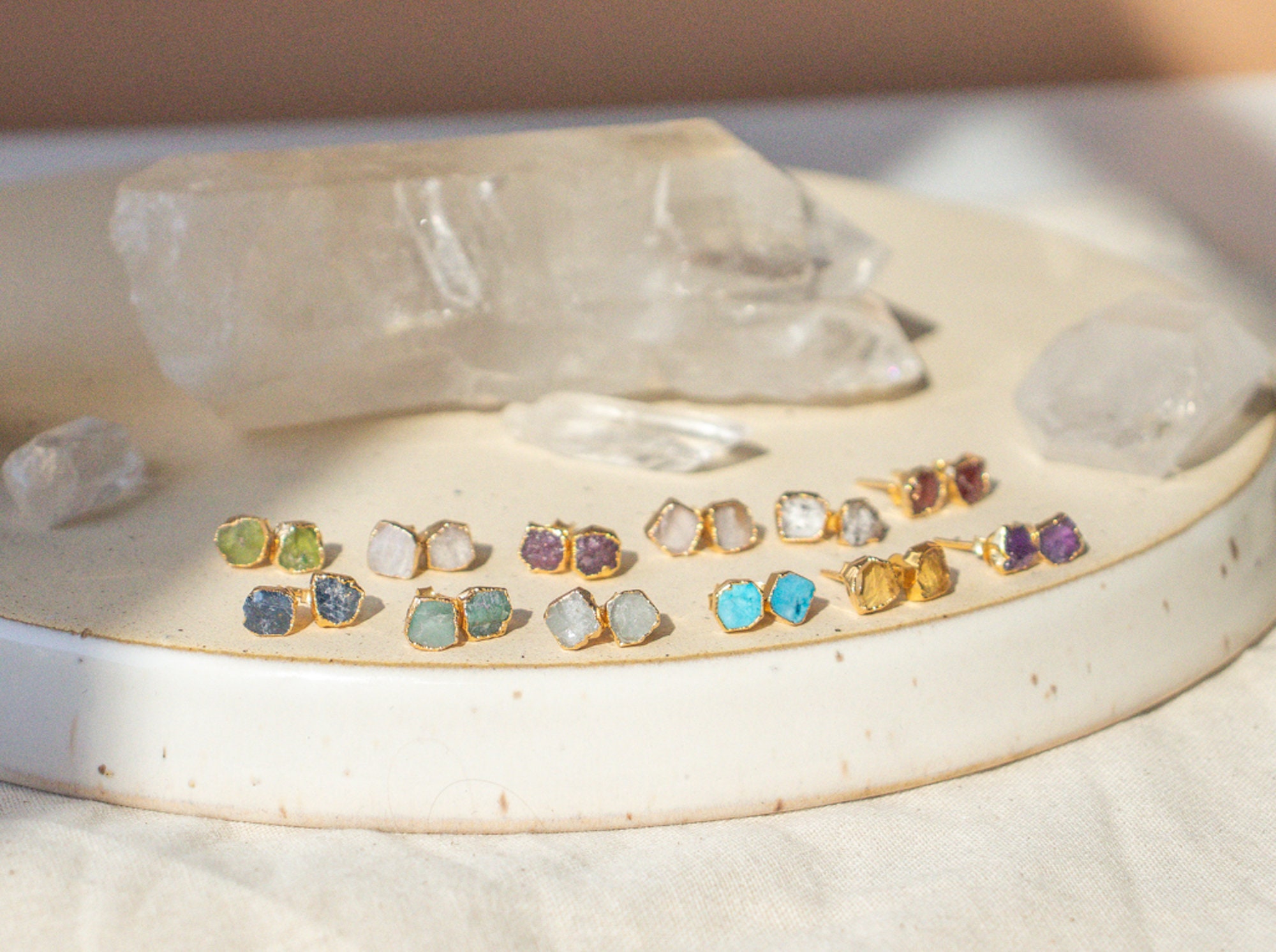 Dainty Gemstone Earrings | Raw Stone Earrings | Gold Stud Earrings | …