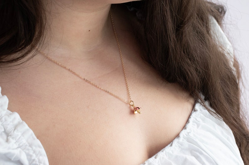 Mushroom Charm Necklace Gold Filled Mushroom Pendant Necklace Nature Lover Gift Best Friend Gift image 2