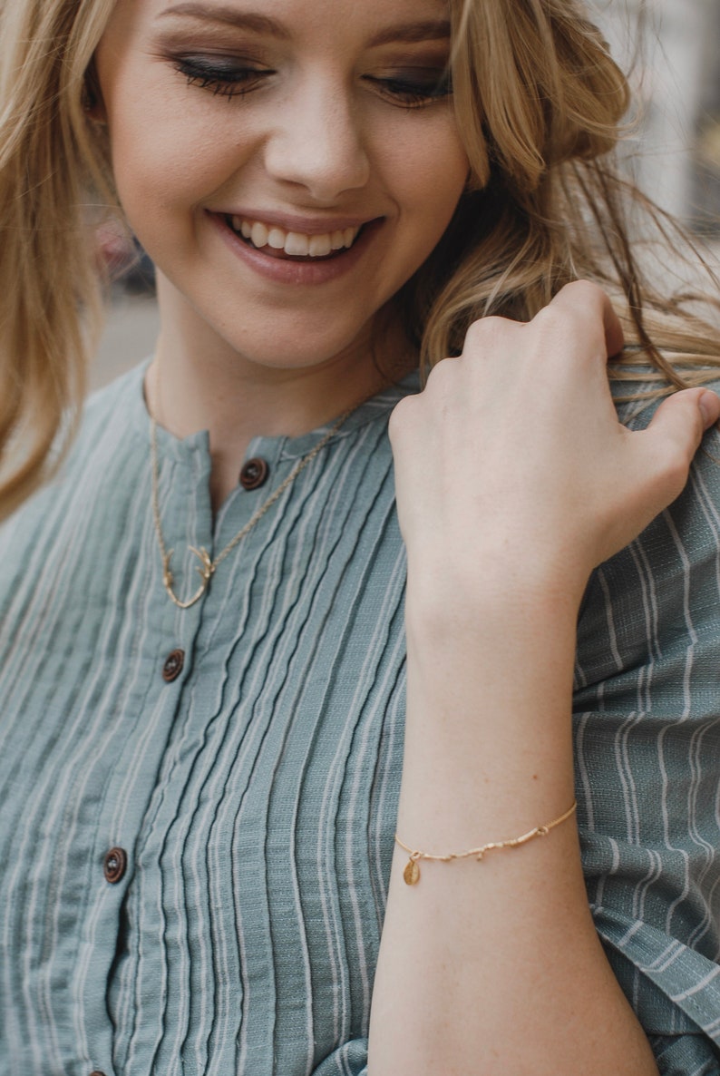 Gold Branch Bracelet Personalized Leaf Bracelet Boho Bracelet Gold Layering Bracelet Bridesmaid Gift Gift For Mom image 7