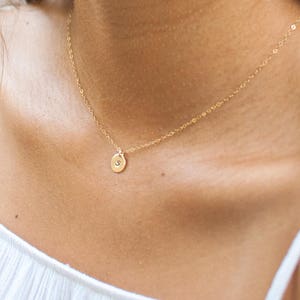 Initial Disc Necklace Small Coin Initial Necklace Gold Letter Necklace Delicate Monogram Necklace Bridesmaid Gift image 2