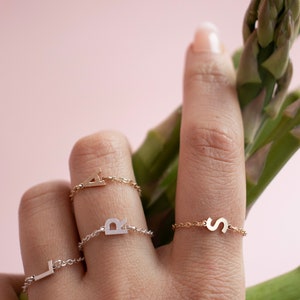Initial Chain Ring Sterling Silver Personalized Ring Silver Monogram Ring Dainty Stacking Ring Minimalist Ring Mothers Day Gift image 5