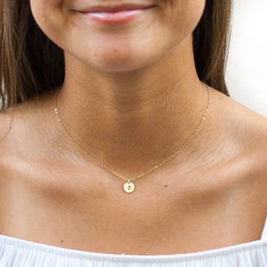 Initial Disc Necklace Small Coin Initial Necklace Gold Letter Necklace Delicate Monogram Necklace Bridesmaid Gift image 7