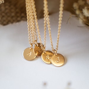 Initial Disc Necklace | Small Coin Initial Necklace | Gold Letter Necklace | Delicate Monogram Necklace | Bridesmaid Gift