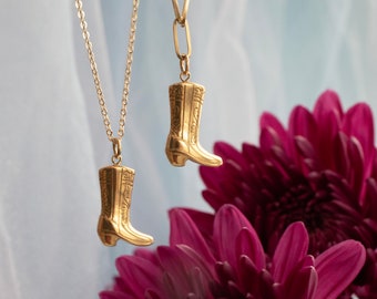 Cowboy Boot Pendant Necklace | Gold Western Charm Necklace | Gift for Cowgirl | Waterproof Gold Necklace