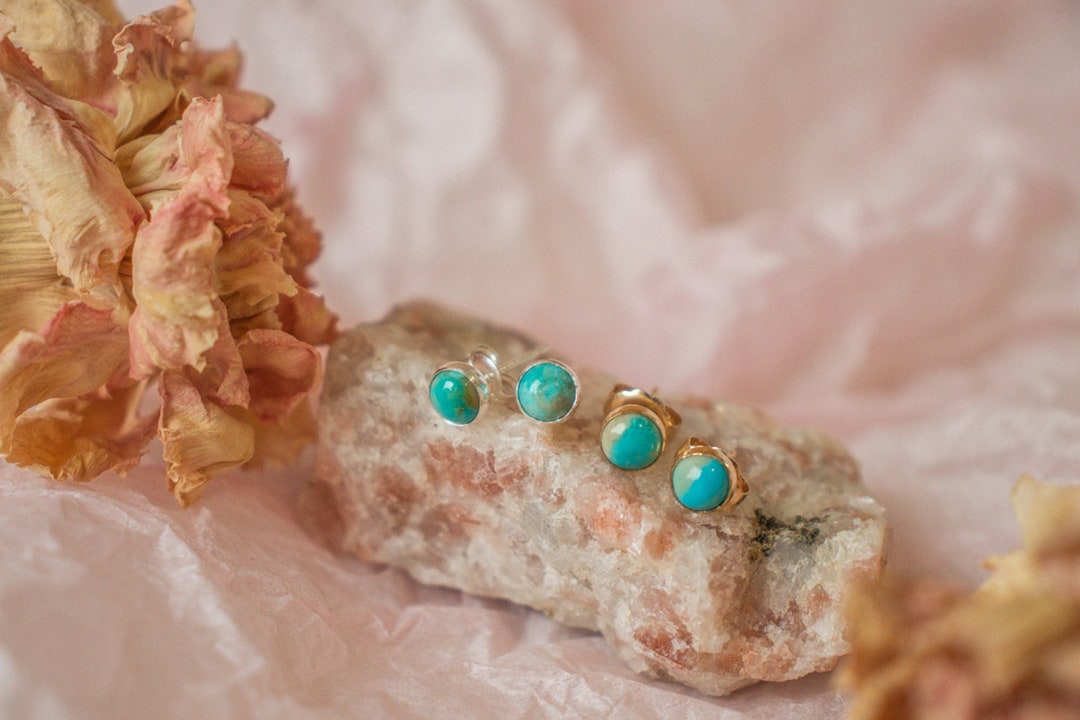 Gold Earrings with Turquoise Stone main image 0