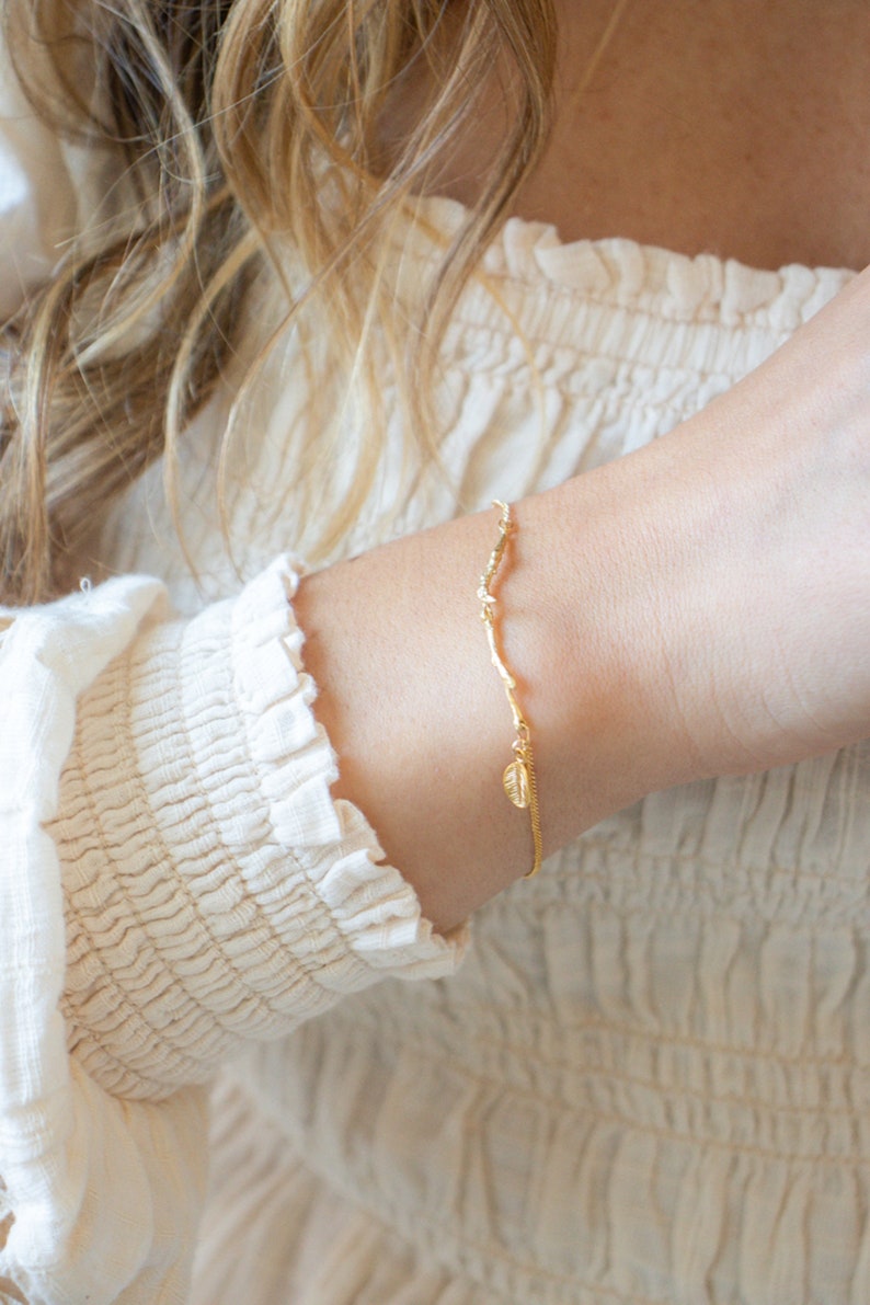 Gold Branch Bracelet Personalized Leaf Bracelet Boho Bracelet Gold Layering Bracelet Bridesmaid Gift Gift For Mom image 2