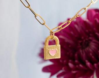 Padlock Heart Pendant Necklace | Anniversary Gift for Her  | Love Lock Necklace | Stainless Steel Necklace