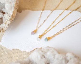 Raw Crystal Necklace | Boho Gemstone Necklace | Layering Necklace | Moonstone Necklace | Rose Quartz Necklace | Citrine Necklace