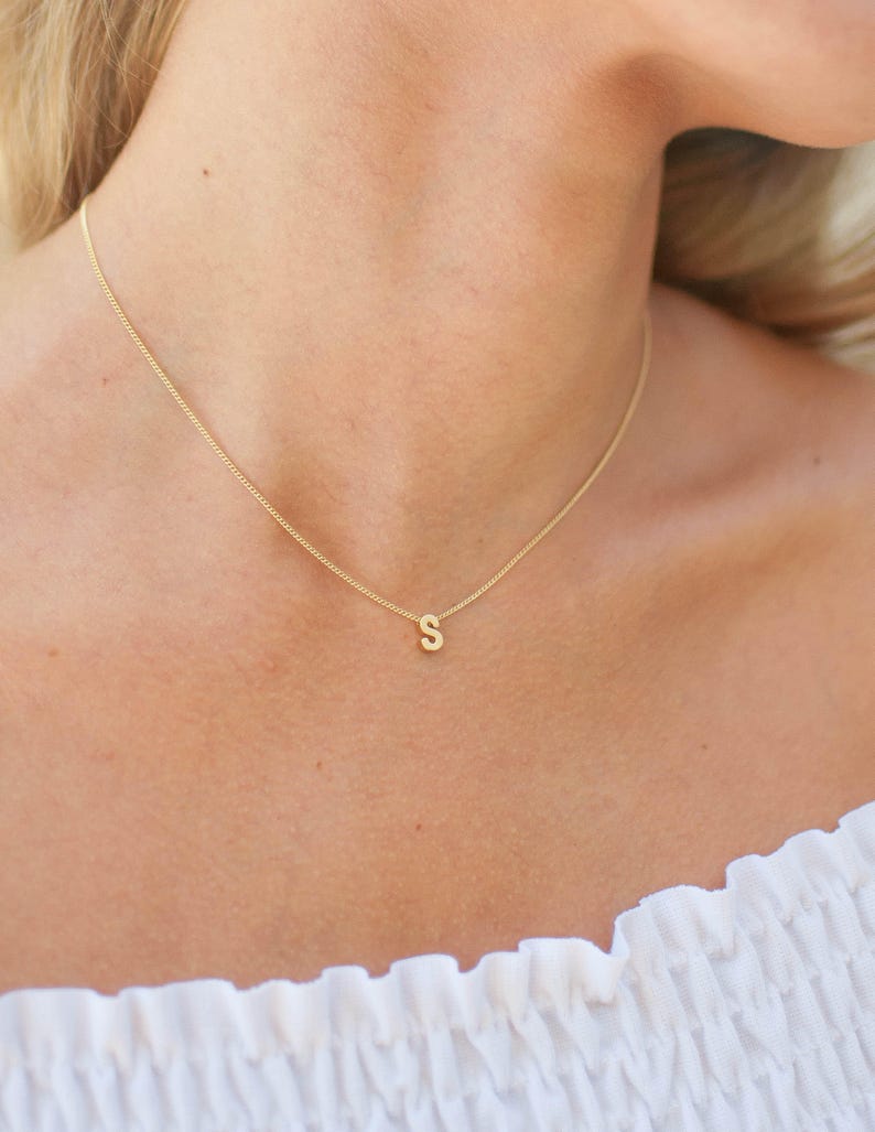Gold Initial Necklace Minimal Initial Necklace Gold Letter Necklace Personalized Name Necklace image 7