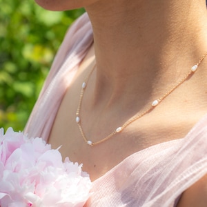 Pearl Station Necklace | Dainty Pearl Bead Necklace | Pearl Choker Necklace | Bridesmaid Gift for Her | Birthday Gift for Her