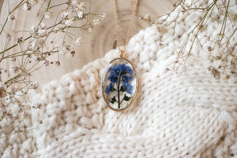 Forget Me Not Necklace Pressed Flower Necklace Dried Flower Jewelry Gift for Plant Lady Real Flower Necklace Gift for Mom image 5