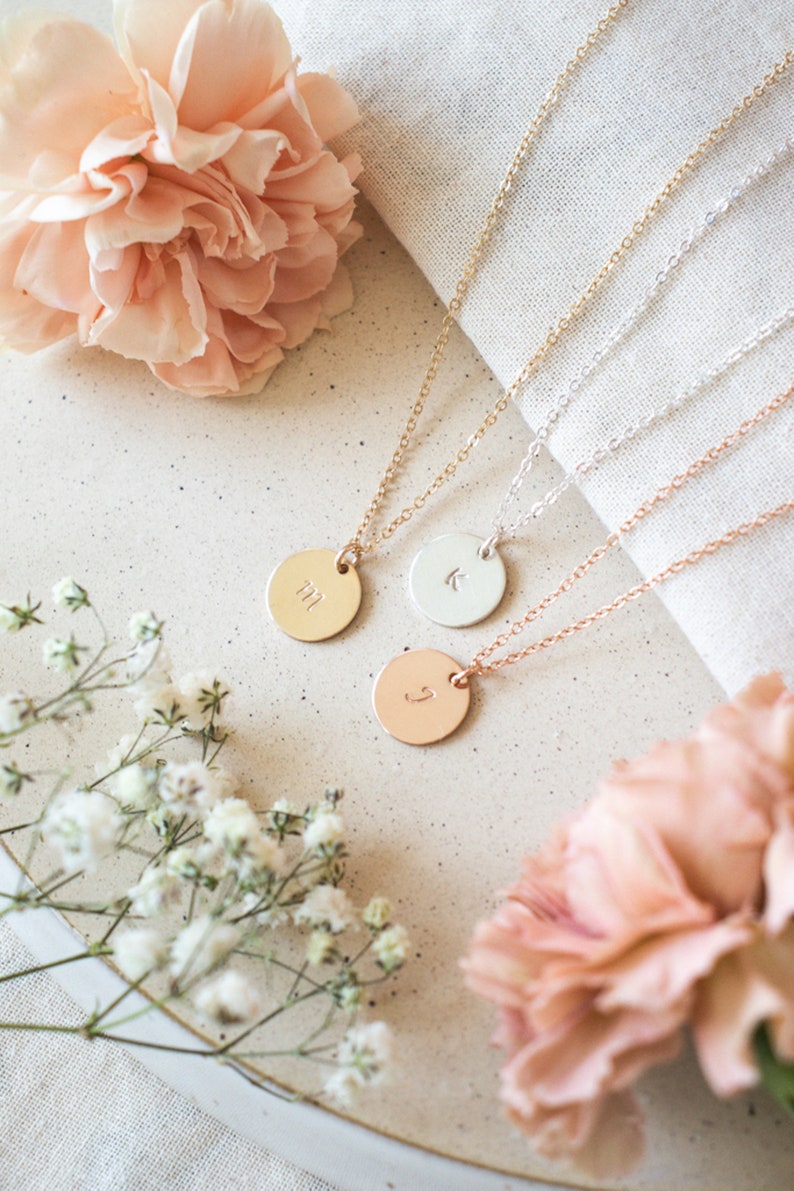 Initial Necklace Gold Letter Necklace Personalized Everyday Necklace Custom Necklace Gift for Mom Medium Coin Necklace image 1