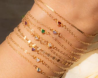 Heart Birthstone Bracelet | Personalized Gift | Minimalist Bracelet | Birthstone Gift | Mothers Day Gift | Dainty Bracelet | Gold