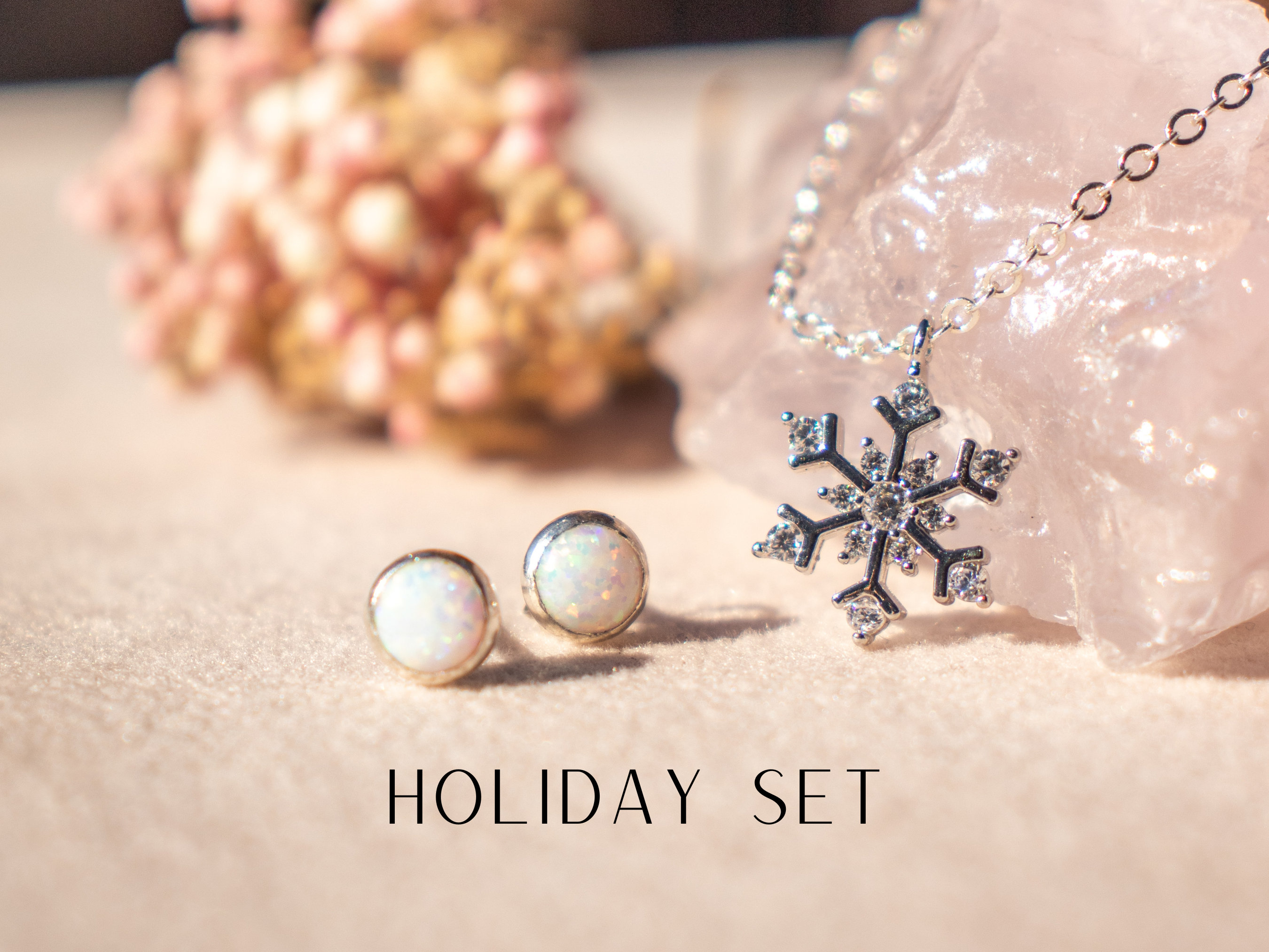 Holiday Jewelry Gift Set Winter Gift Box Snowflake Necklace Opal