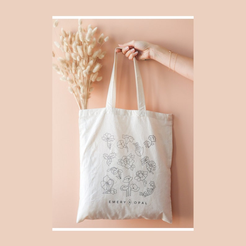 Birthflower Canvas Tote | Shopping Bag | Market Bag | Eco Friendly Gifts | Reusable Grocery Bag | Zero Waste Gifts 