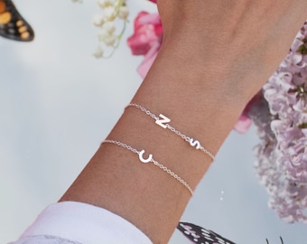 Custom Initial Bracelet | Silver Sideways Initial Bracelet | Letter Bracelet | Personalized Jewelry | Bridesmaids Bracelet