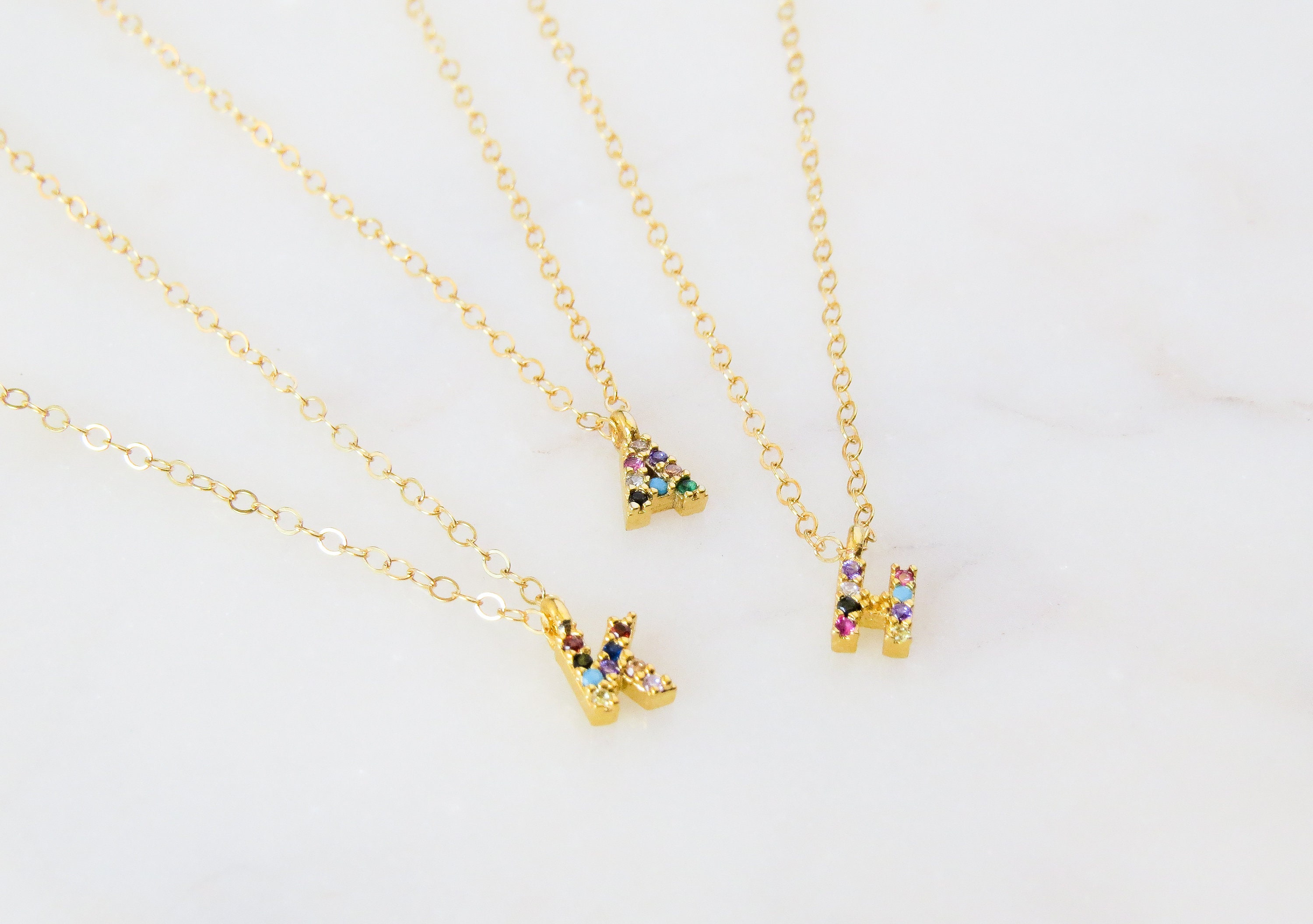 Rainbow Initial Necklace Dainty Initial 
