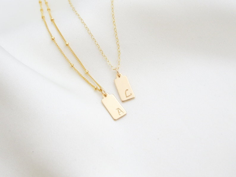 Rectangle Initial Necklace Personalized Gold Tag Necklace Etsy