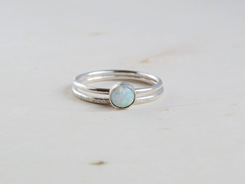 Dainty Ring Gift For Daughter Opal Ring Minimalist Ring Opal Ring Silver October Birthstone Gemstone Ring White Opal Ring