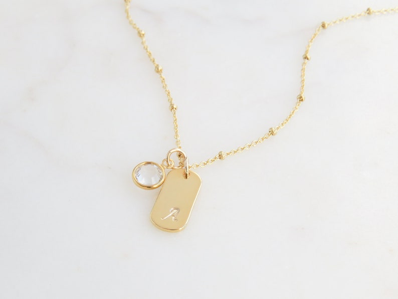 14k Gold Emerald May Birthstone Cursive Letter M Dog-tag Necklace
