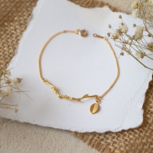 Gold Branch Bracelet Personalized Leaf Bracelet Boho Bracelet Gold Layering Bracelet Bridesmaid Gift Gift For Mom Gold