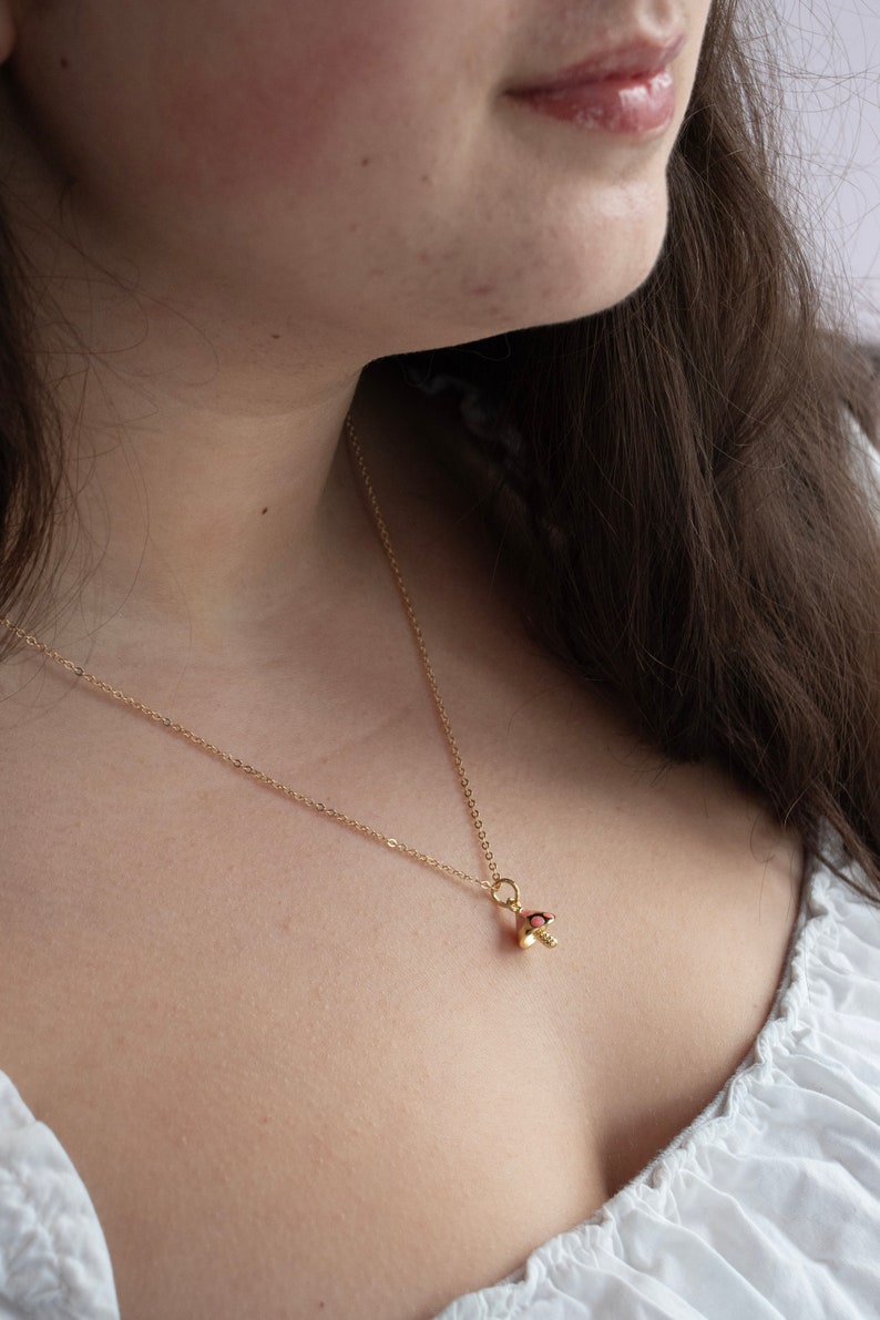 Mushroom Charm Necklace Gold Filled Mushroom Pendant Necklace Nature Lover Gift Best Friend Gift image 4