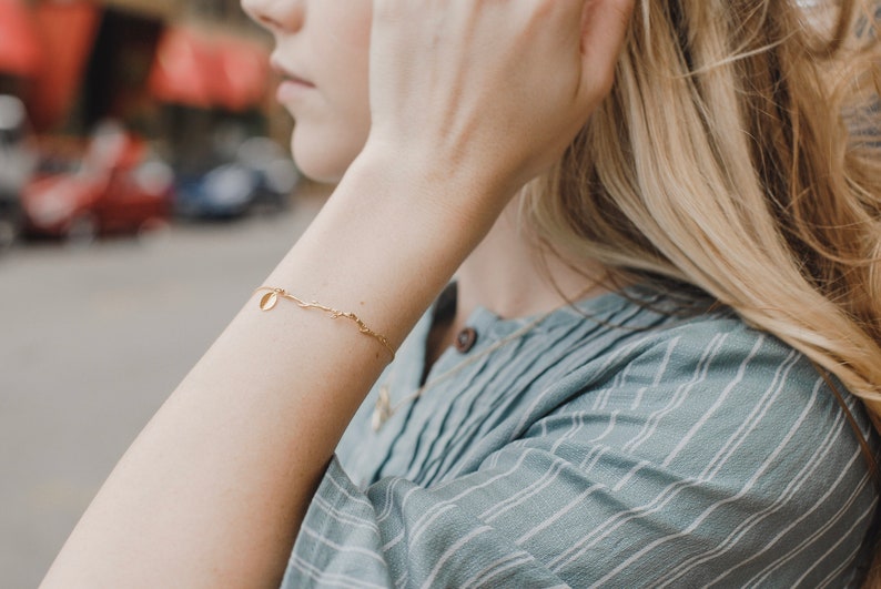 Gold Branch Bracelet Personalized Leaf Bracelet Boho Bracelet Gold Layering Bracelet Bridesmaid Gift Gift For Mom image 5