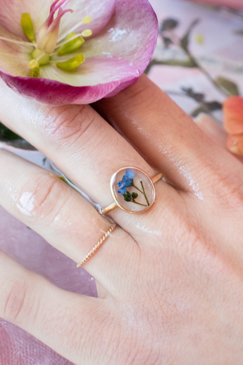 Forget Me not Ring Pressed Flower Ring Cottagecore Floral Ring 14K Gold Filled Ring Memorial Gift image 6